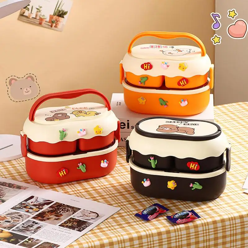 

Double Layer Lunch Box Leak Proof Microwave Safe Lunch Box Portable Stackable Food Container Large Bento Salad Bowls Lunch Boxes