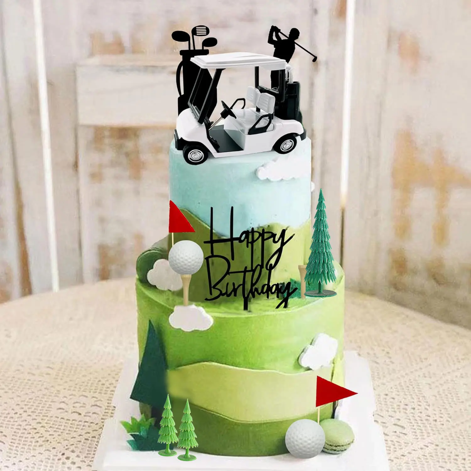 Palla da golf con bandiera per carrello topper per torta di compleanno a tema golf verde, decorazioni per feste a tema sportivo per uomini e donne  15