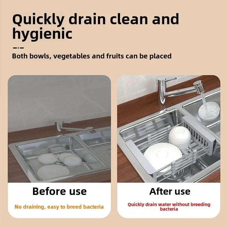 Kitchen sink retractable drainer dish basket