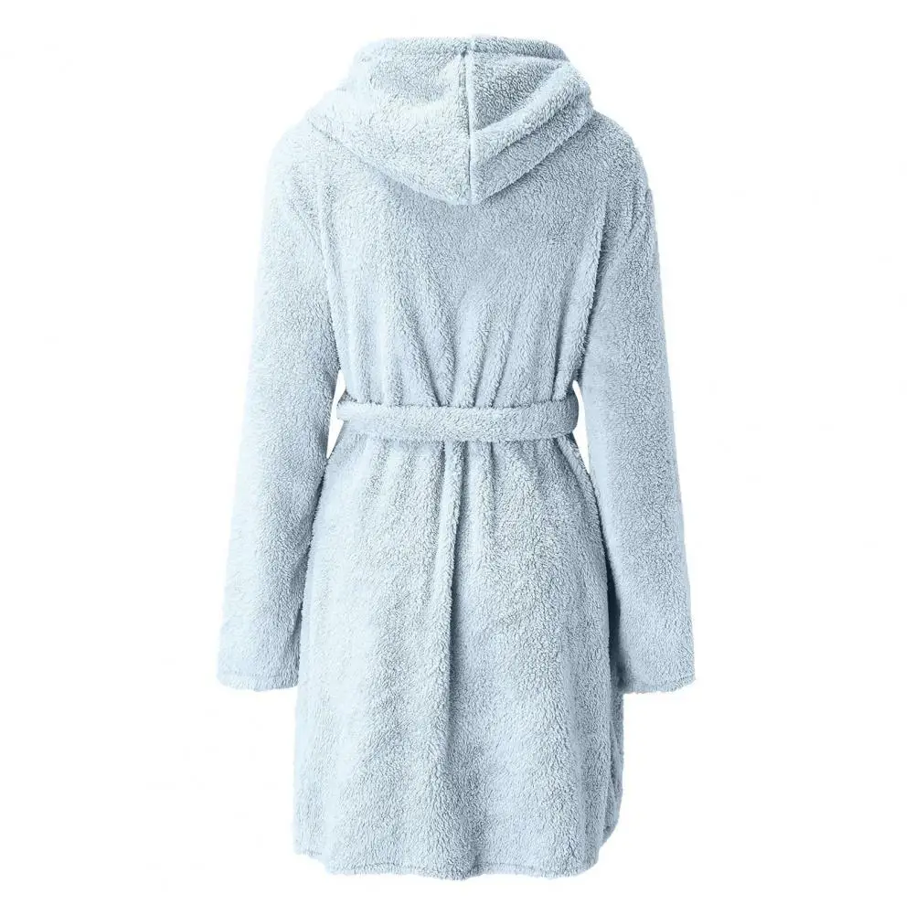 Tie waist nightgown Women's winter hooded nightgown robe set with pockets Plush flannel bathrobe for home sauna vacation