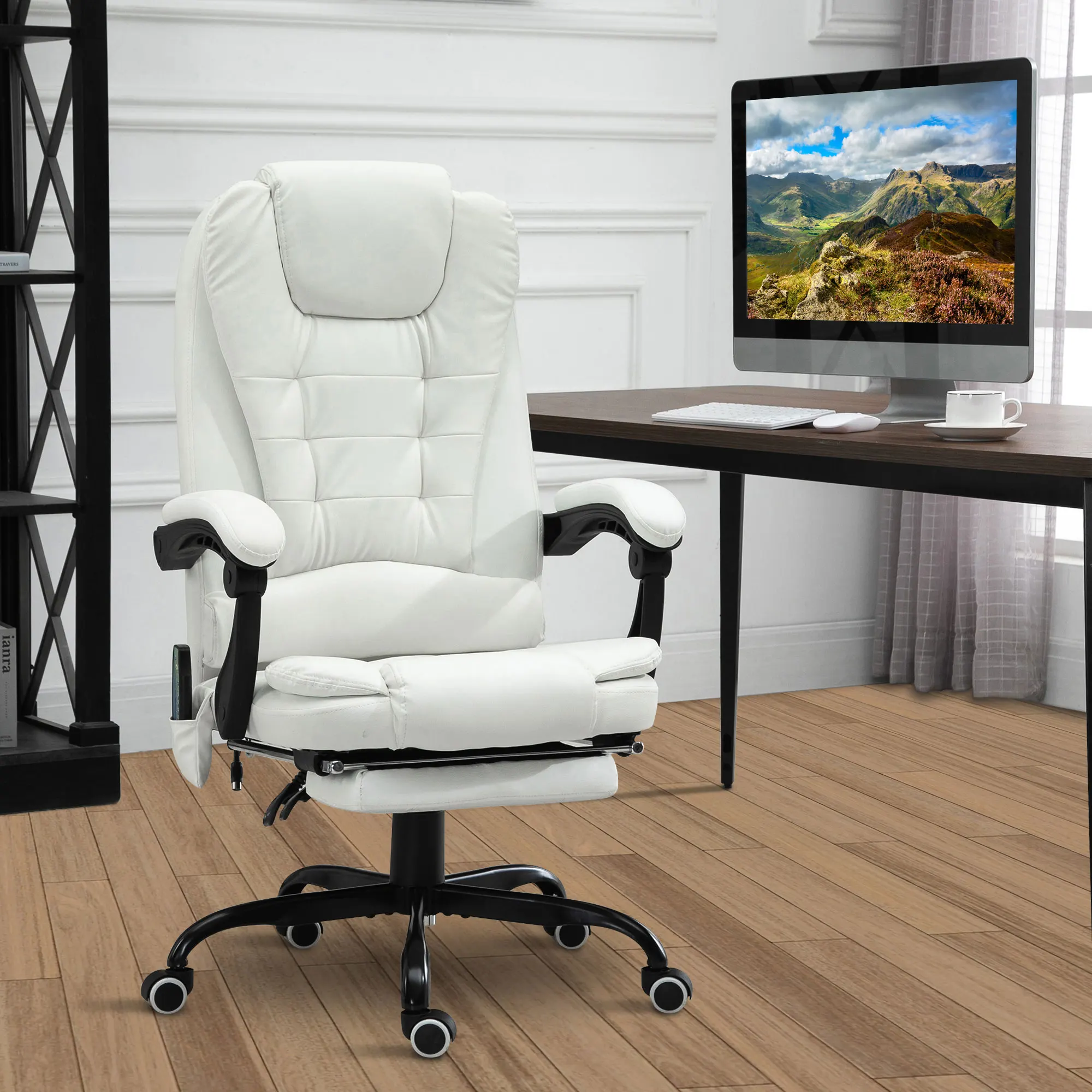 7-Point Vibrating Massage Office Chair High Back Massaging Office Desk Chair with Lumbar Support, Footrest, White 3