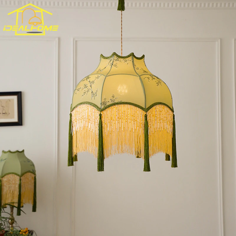 

Chinese Classical Vintage Copper Fabric Art Decorative Pendant Lights LED E27 Gold Lustre Living Room Restaurant Tea House Study
