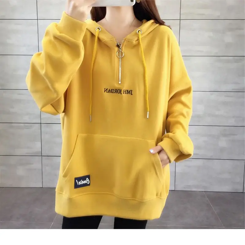 

2023 New Spring and Autumn Fashionable Reduced Age Zipper Collar Letter Printing Kangaroo Pocket Casual Loose Oversized Hoodie