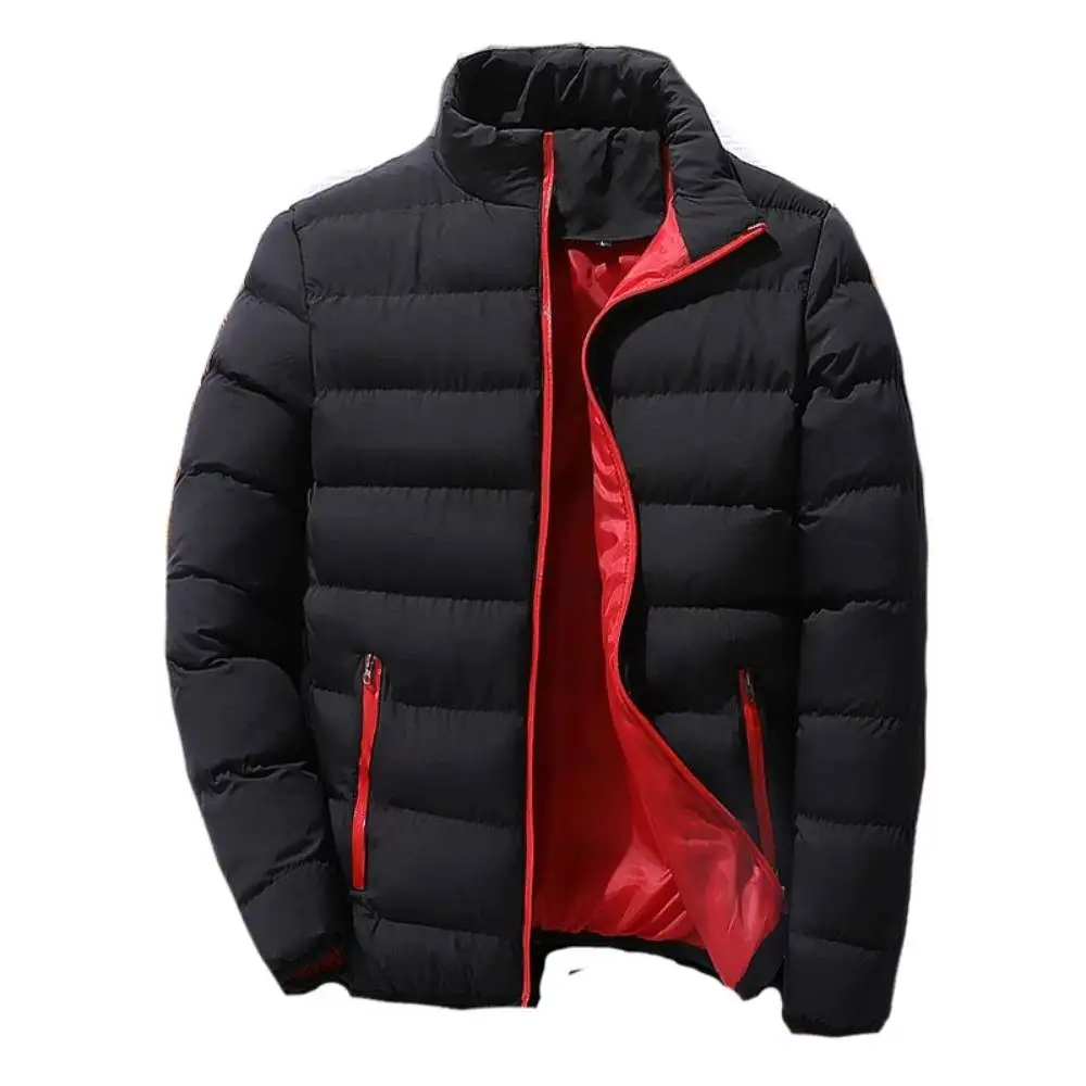 Male Outwear Fleece Thick Warm Windbreaker Jacket Mens Solid Color Baseball Stand Collar Cotton Down Coat 6XL Men Bomber Jacket