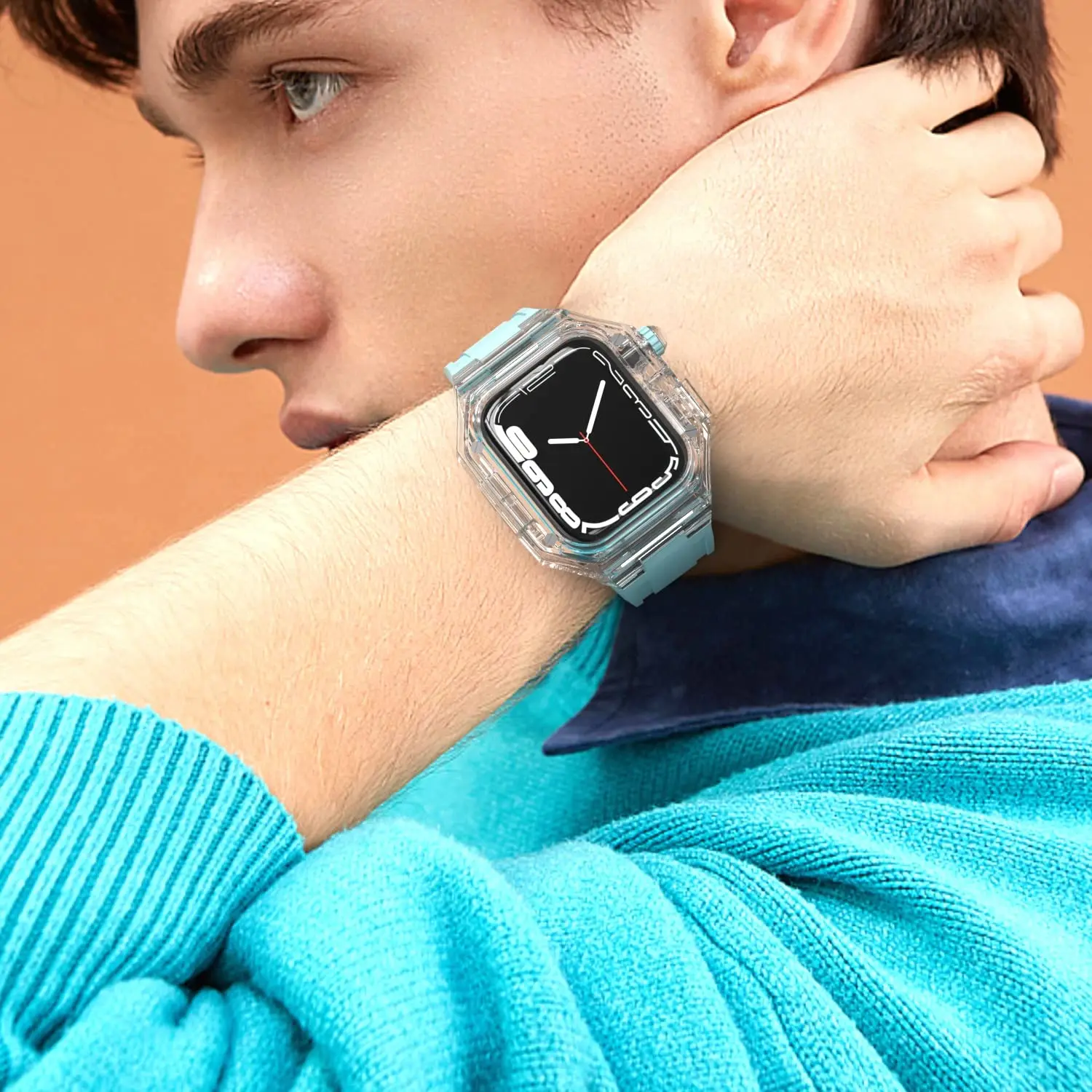 Mod Kit Case+Strap for Apple Watch band 40mm 44mm 45mm 41mm 45 Luxury Rubber Crystal Cover Bracelet iWatch Series 4 5 6 7 8 SE