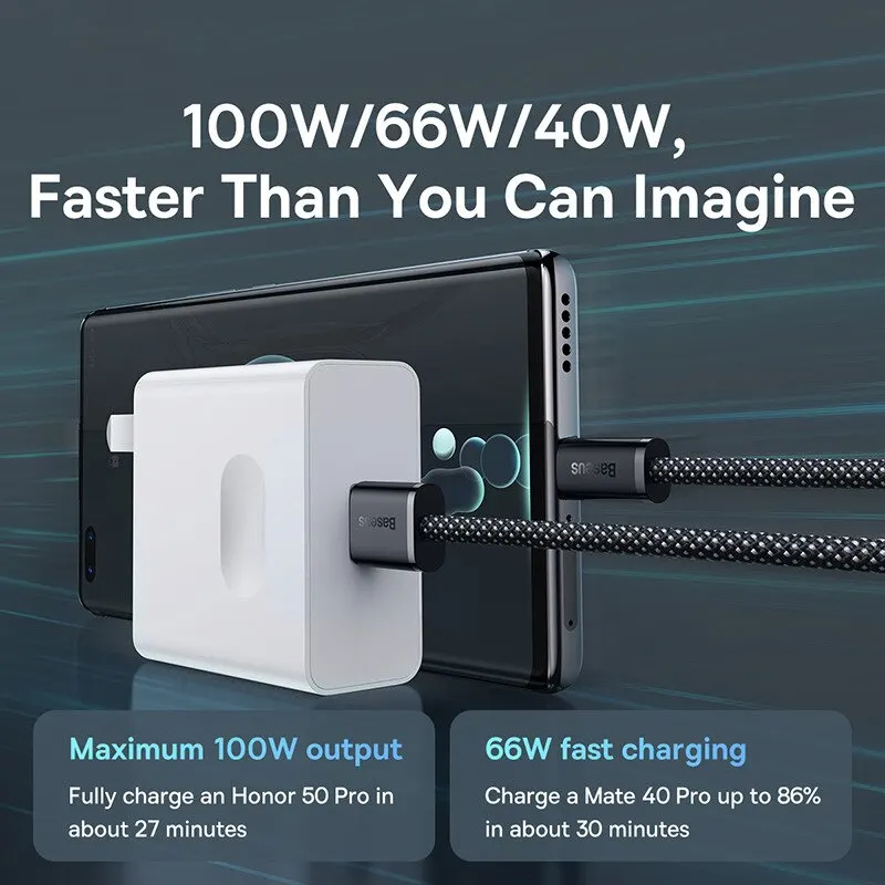 Baseus 100W USB A To USB C Cable USB-C Fast Charging Charger Wire Cord For Huawei Samsung Xiaomi Type-C USBC Cable Best Sellers In Phones Accessories