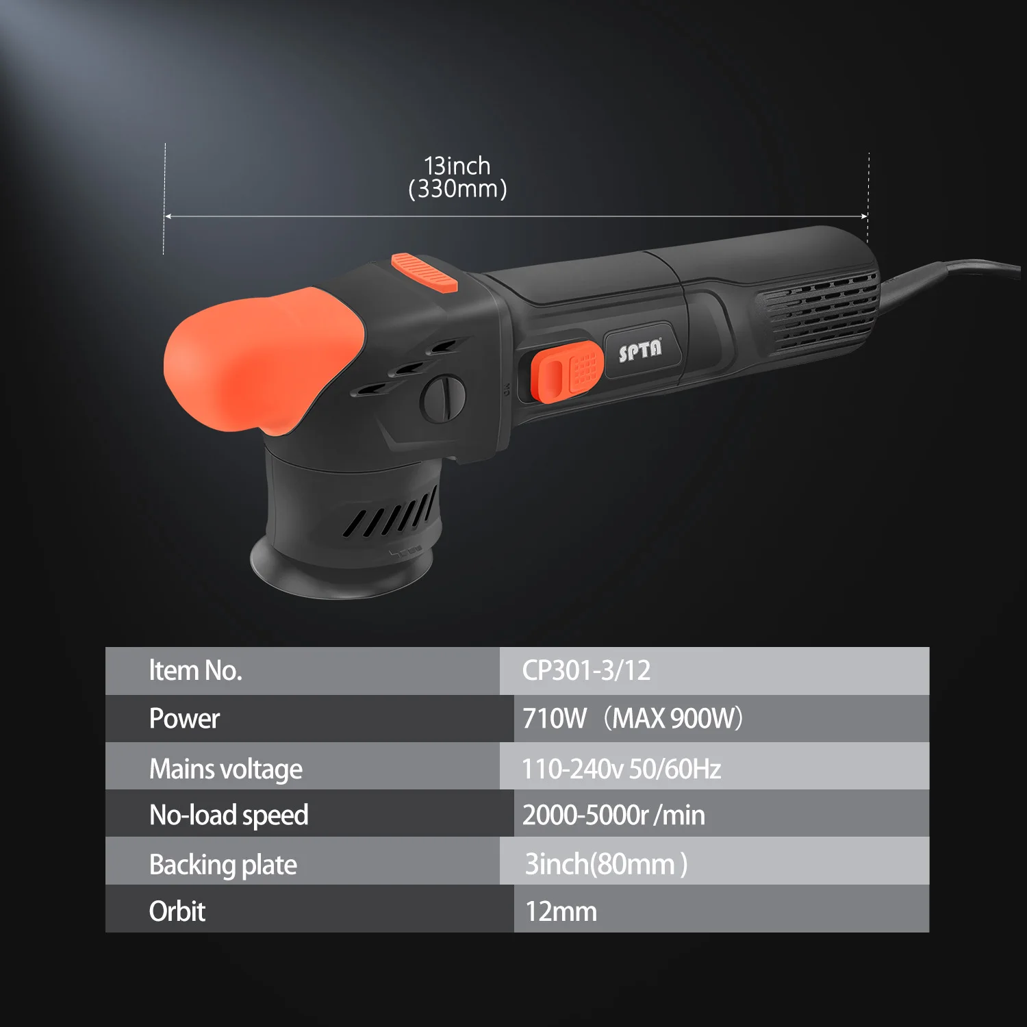 SPTA CP301 3" Car Dual Action Polisher New Model 80mm 710W Electric Mini Car Polisher 8mm 9mm 12mm for Car Detailing Polishing