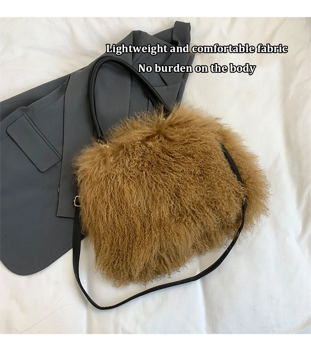 Modische Damen-Taschen aus echtem Fell, echte Mongolei-Lammfell-Taschen für Damen, große Kapazität, Handtasche für Damen, Taschen mit Tragegriff – Detail 8