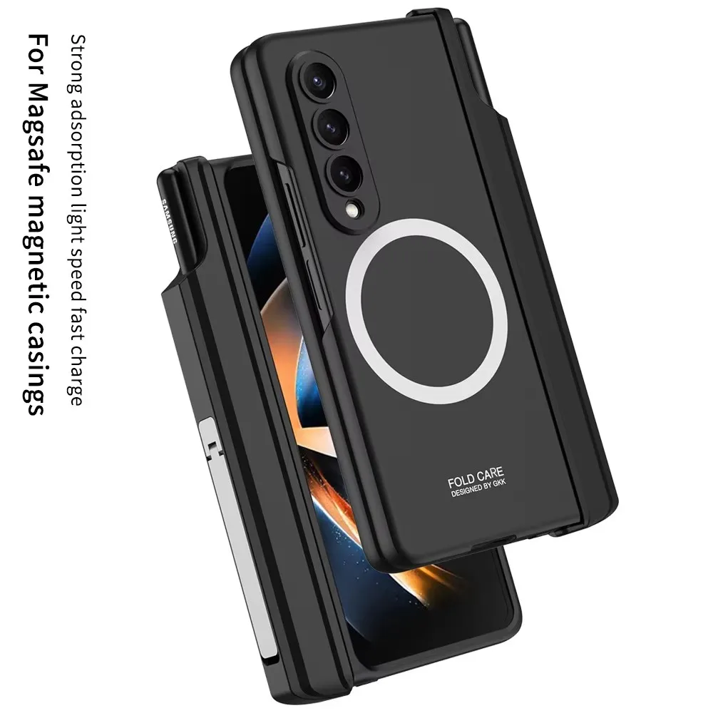 Magsafe Wireless Charging Magnetic Hinge Pen Holder Stand Case With Film Cover For Samsung Galaxy Z Fold 6 5 4 3 Fold6 Fold7 phone case leather phone case silicone phone case carbon fiber case