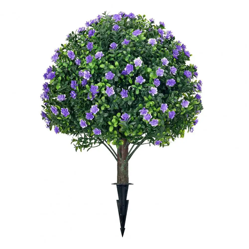 Fake Tree Set Of 2 Artificial Boxwood Topiary Ball Trees - 24" UV Resistant Outdoor Decor With Ground Spikes 24 Inch Fake Evergreen Plants
