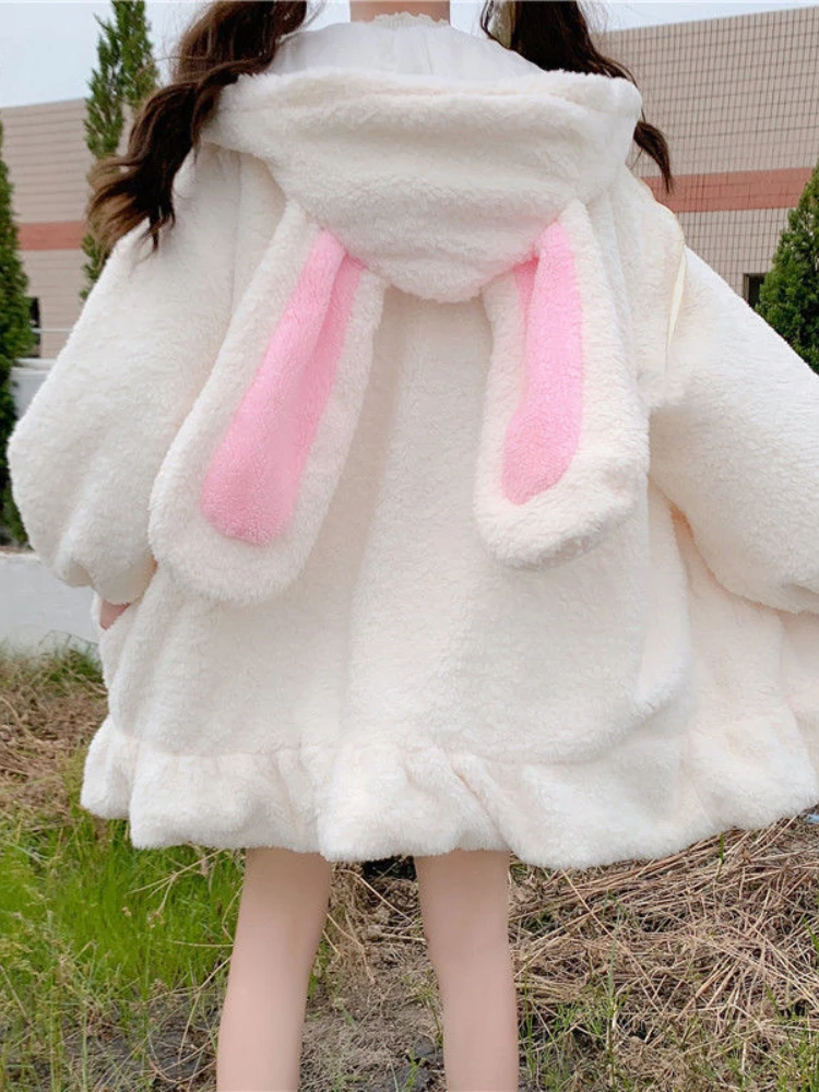 

Japanese Lolita Girl Lamb Wool Kawaii Hoodie Academy Maiden Gentle Soft Sister All-match Loose Bunny Ears Gentle Fairy Hoodie