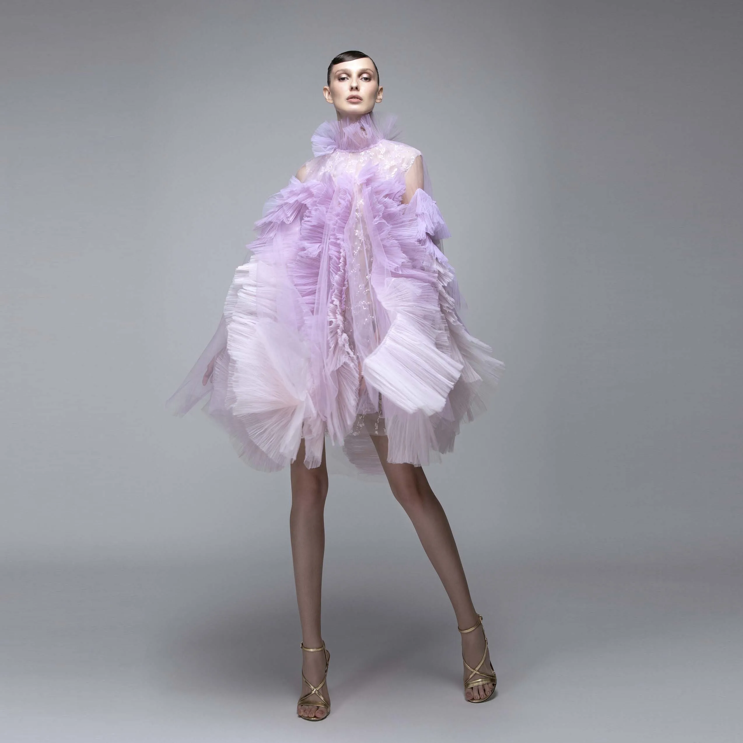 

Short Lavender Prom Gown Transparent 2022 Couture Party Dresses Lush Knee Length Formal Dress Pleated Layered robes de soirée