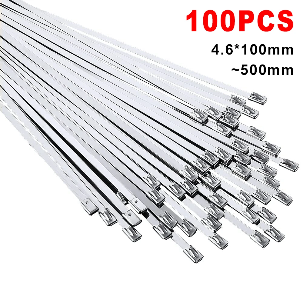 100 Pcs 4.6mm 304 Stainless Steel Metal Cable Ties Multifunctional Self