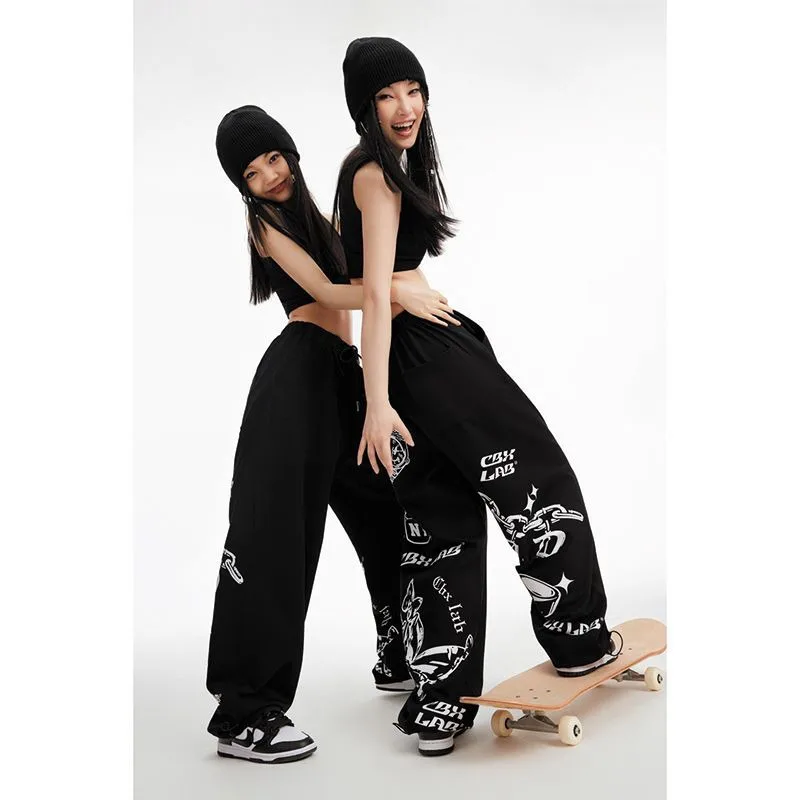Deeptown Y2k Streetwear Baddie Sweatpants Women Black Gothic Baggy Jogger Pants Hippie Cool Casual Sports Trousers Kpop Vintage