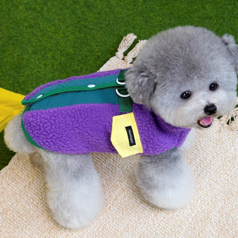 따뜻한 가을 겨울 강아지 옷 소형견 애완동물 의류 테디 비숑 다용도 방한 투 레그 코트 풀링 하네스