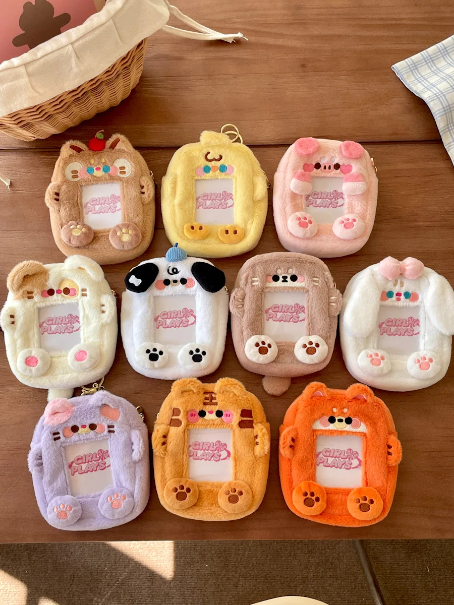 Kawaii Plush Photocard Holder Zipper Bag Clear Photo Sleeve Winter Warm ID Card Cover Girl Coin Purse with Chain