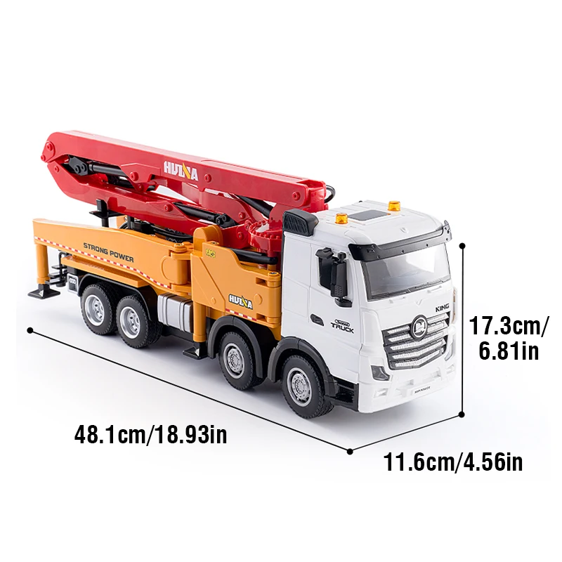 Huina 1381 2.4G RC Metal Cement Pump Truck 1/18 11CH Alloy Concrete Pump Truck Engineering Model Toys for Boys Birthday Gifts 5
