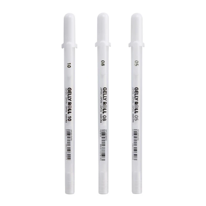 

1pc Gelly Roll Gel Pen White Color 0.5mm 0.8mm 1.0mm High Light Marke Pen Black Cardboard Art Painting Pen White Line Pens