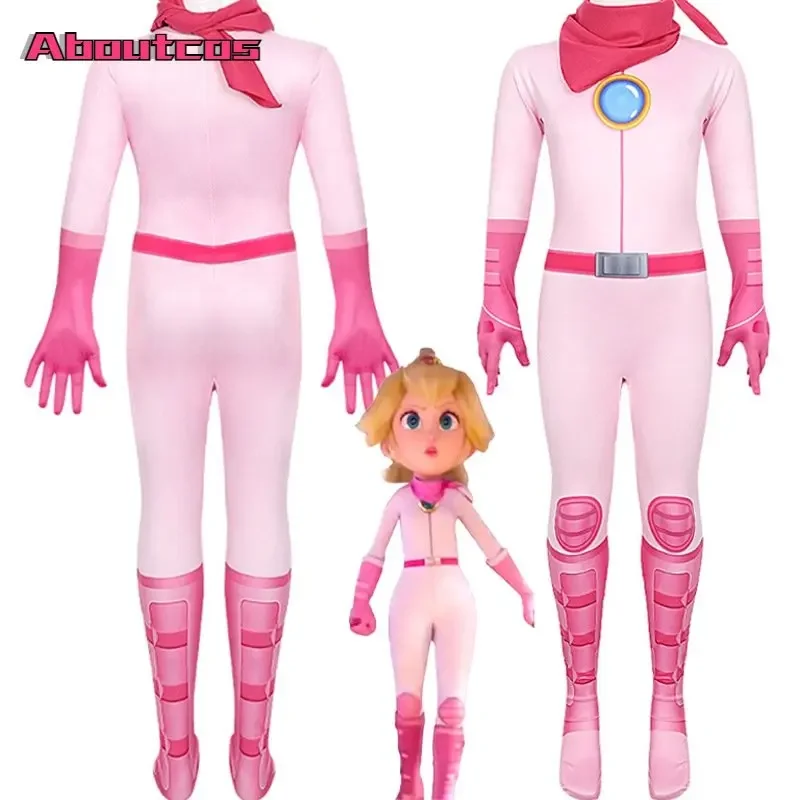 

Aboutos-Peach Princess Costume for Boys and Girls Anime Princess Jumpsuit Costume Halloween Costume RPG