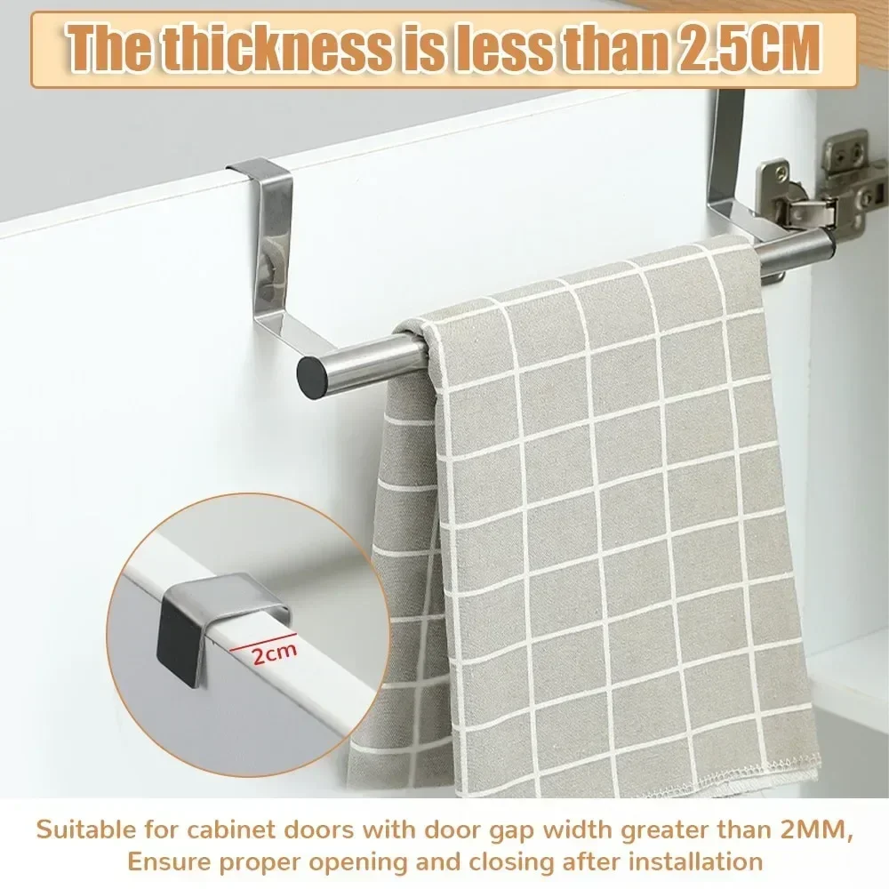 Stainless Towel Rack Over Door Towel Bar Hanging Holder Bathroom Kitchen Cabinet Rag Rack Hook Hanger Storage Tool