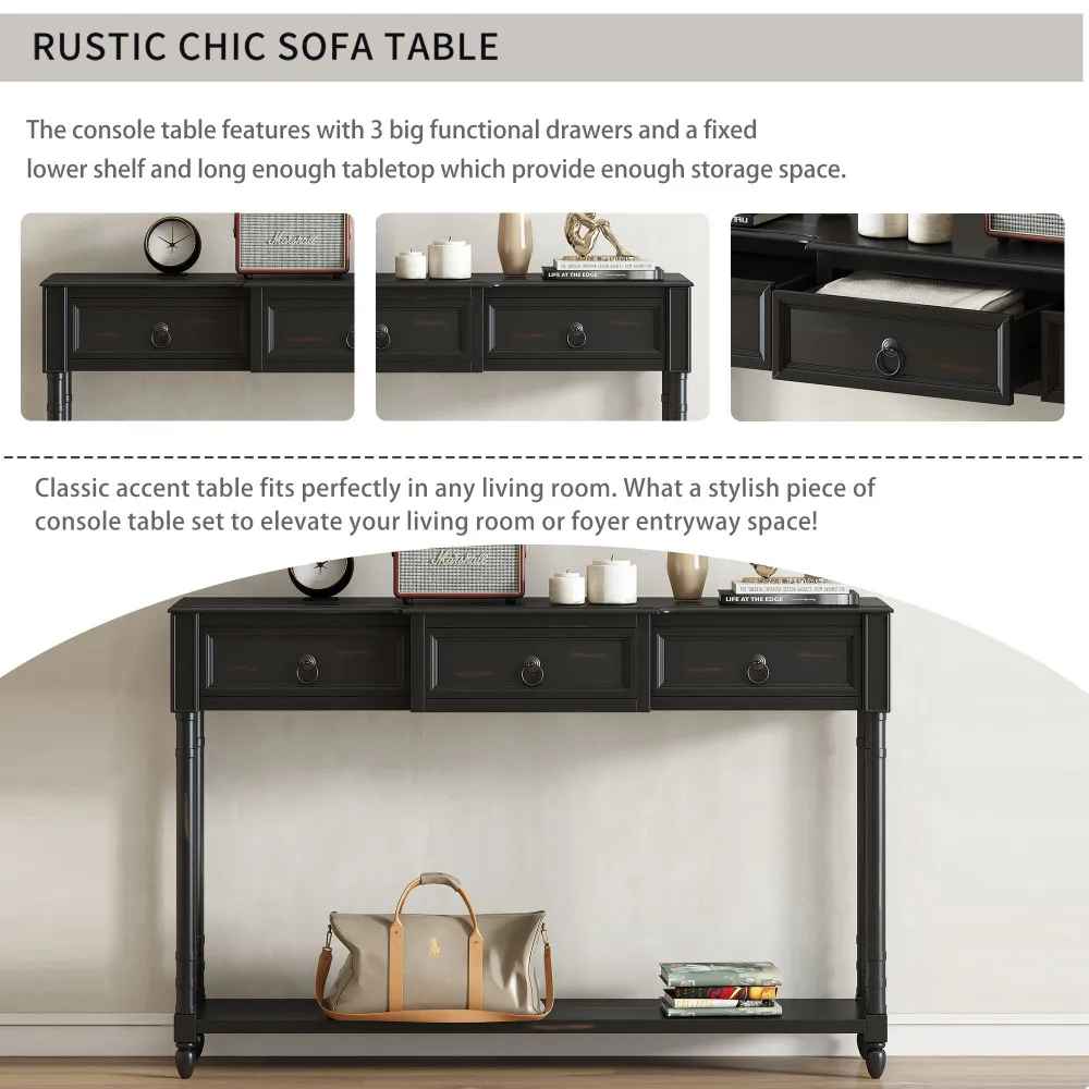 TREXM Console Table Sofa Table with Drawers for Entryway with Projecting Drawers and Long Shelf (Espresso, OLD SKU  WF189574AAB) 5