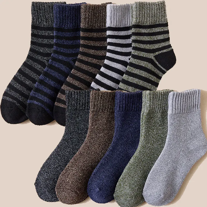 5pairs Winter Wool Warm Socks Women Male Men Socks Super Thicker Solid Socks Merino Wool Socks Against Cold Snow Terry Socks