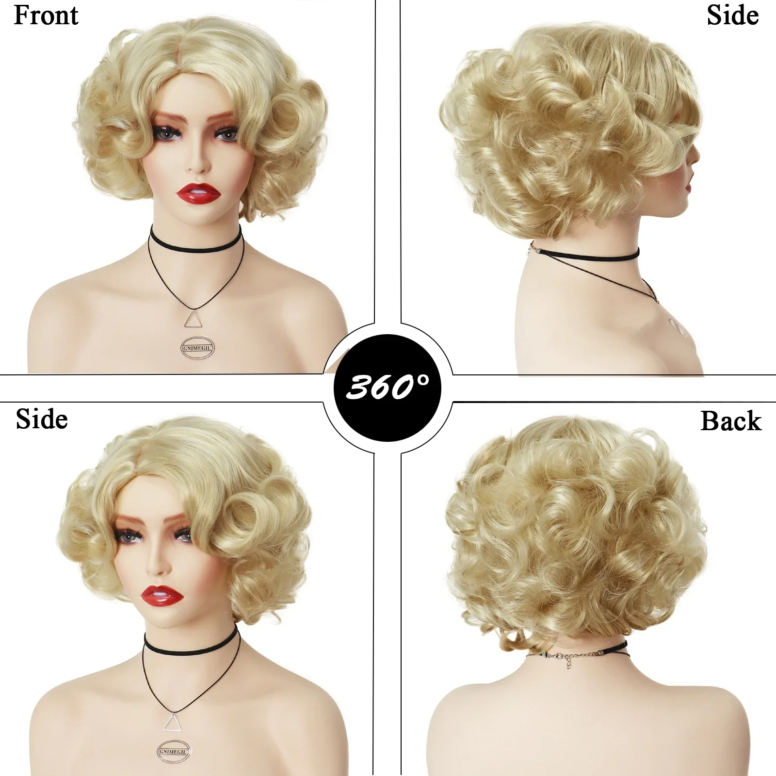 GNIMEGIL parrucca Cosplay sintetica capelli corti ricci parrucche bionde platino per donne bianche riccioli soffici Flip 60s Gatsby parrucche acconciatura