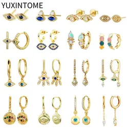 925 Sterling Silver Ear Buckle Eye Zircon Hoop Earrings For Women Gold Silver Color Piercing Earrings Jewelry Pendientes