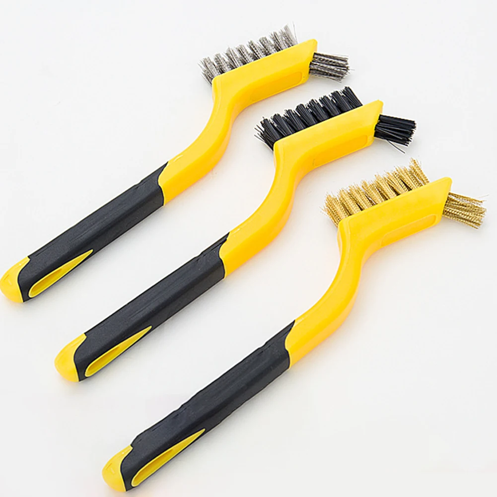 3pcs 7Inch Wire Brush Steel Brass Nylon Brush Cleaning Polishing Detail Metal Rust Scrubbing Polishing Burring Hand Tools