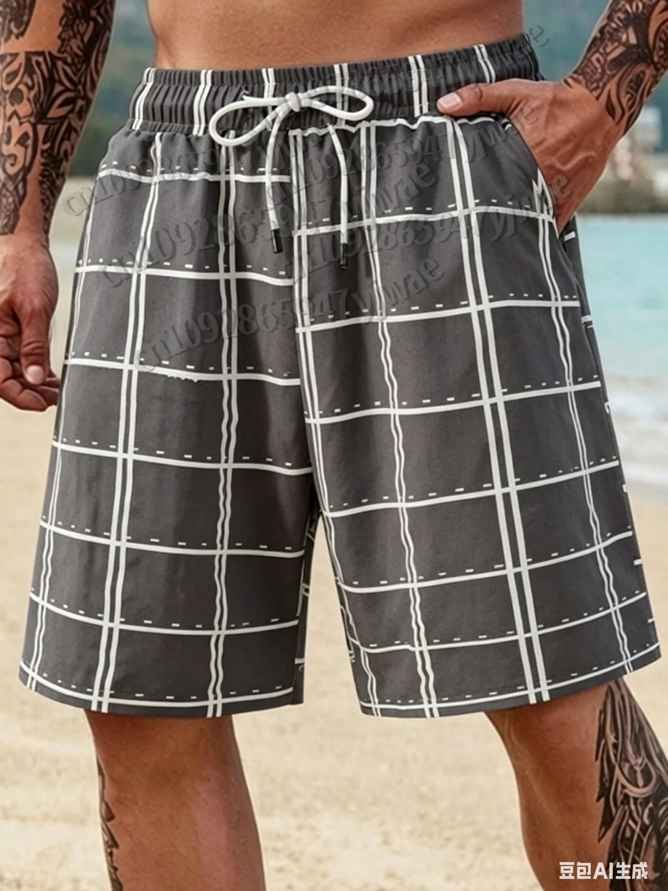 Shorts de surf unisexe été 2026 – Luxe léger, motif écossais, cordon de serrage, séchage rapide, style hawaïen