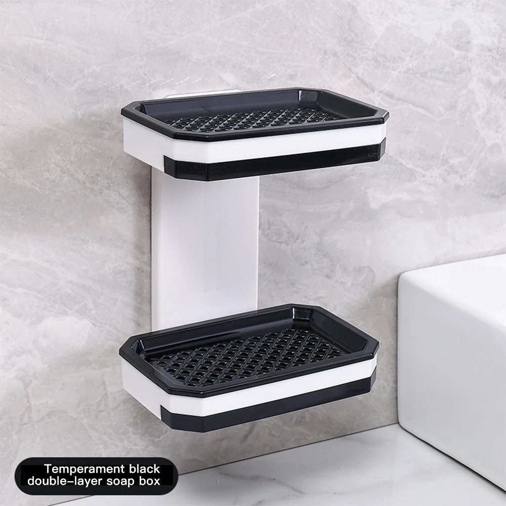New Wall Mounted Double Layer Soap Dish Punch-Free Drawer Draining Holder Kitchen Storage Box Bathroom Organizer Rack Shelves 6