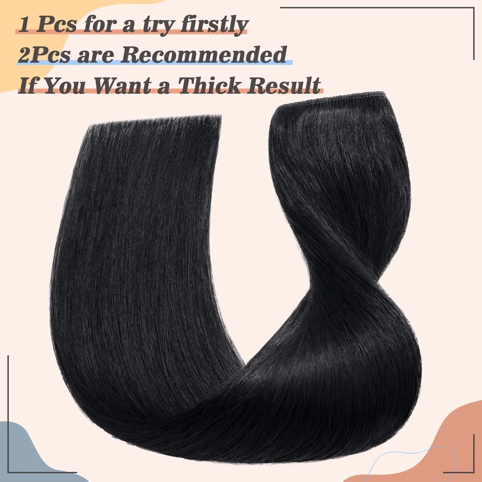 Hair Extension Clip in Hair Extensions Real Human Hairs Black Straight Extensions Head with 5 Clips One Piece Hair Clip in #1 Jet Black 26 Inch
