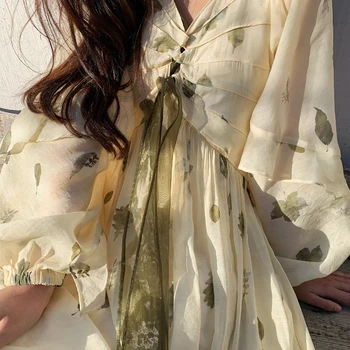 French Vintage Floral Fairy Dress Women Casual Elegant Beach Style Party Dress Chiffon One Piece Dress Korean Women Summer 2023