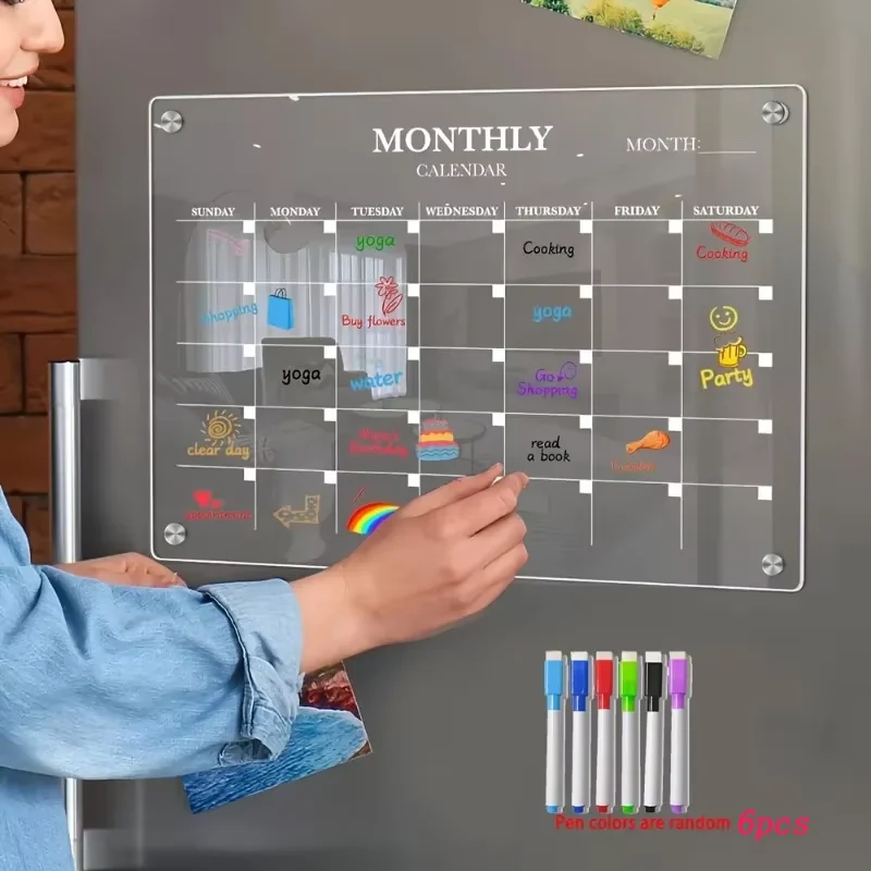 Clear Dry Erase Board Acrylic Magnetic Erase Calendar Whiteboard Fridge Magnet Planner Board Reusable Memo Bulletin Whiteboard