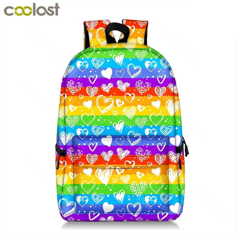Cute boys girls school bags kids Waterproof bookbag rainbow and loving heart schoolbag woman travel backpack Laptop bag