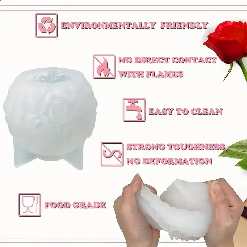 Silicone Candle Mold 3D Rose Ball Valentine's Day Casting Mold Creative Elegant Flower Candle Holder Suitable For DIY Can