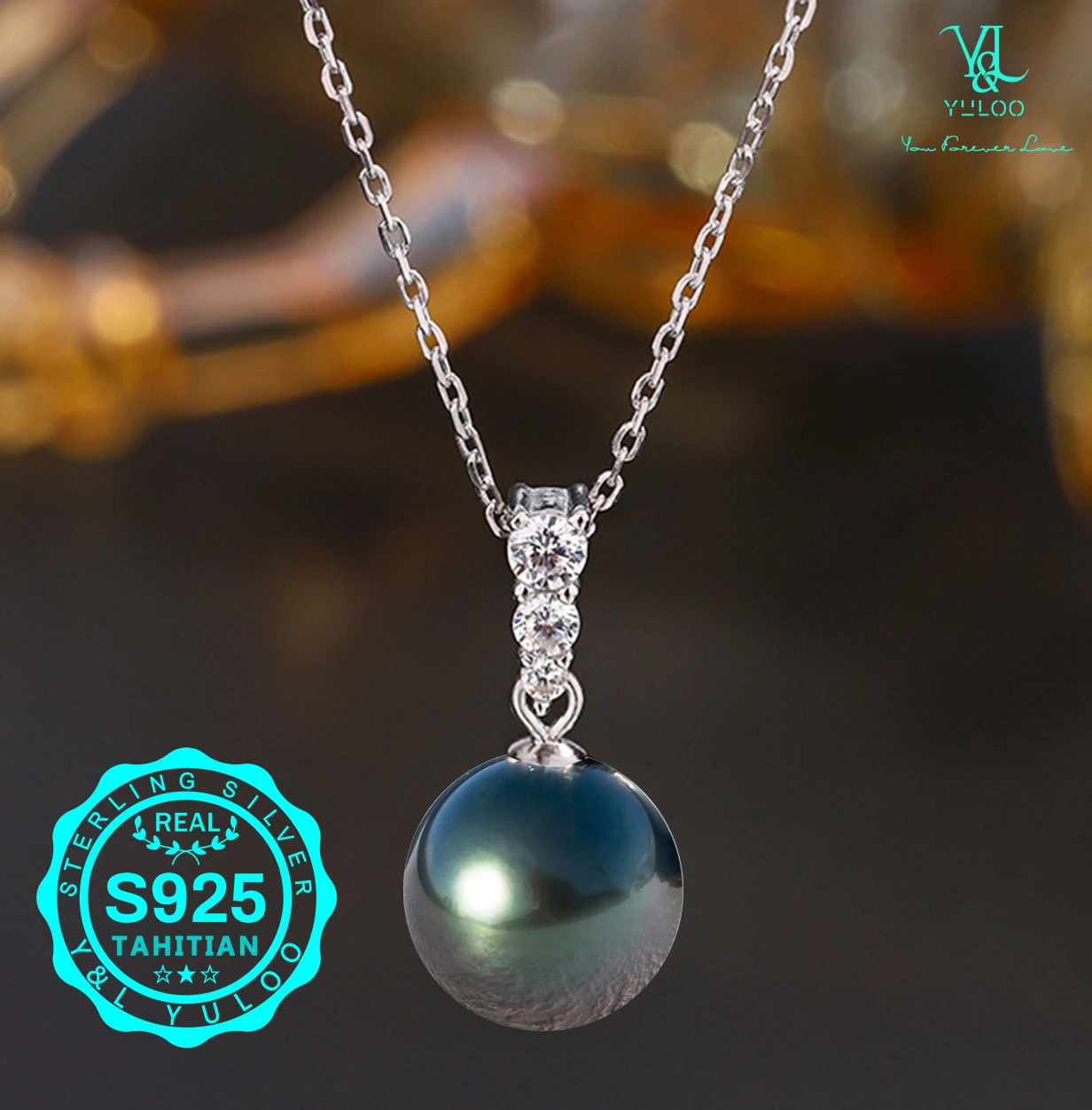 Genuine Tahitian Seawater Round Black Pearls 12-13MM Pendant Necklace-925 Sterling Silver 18+2 Inch