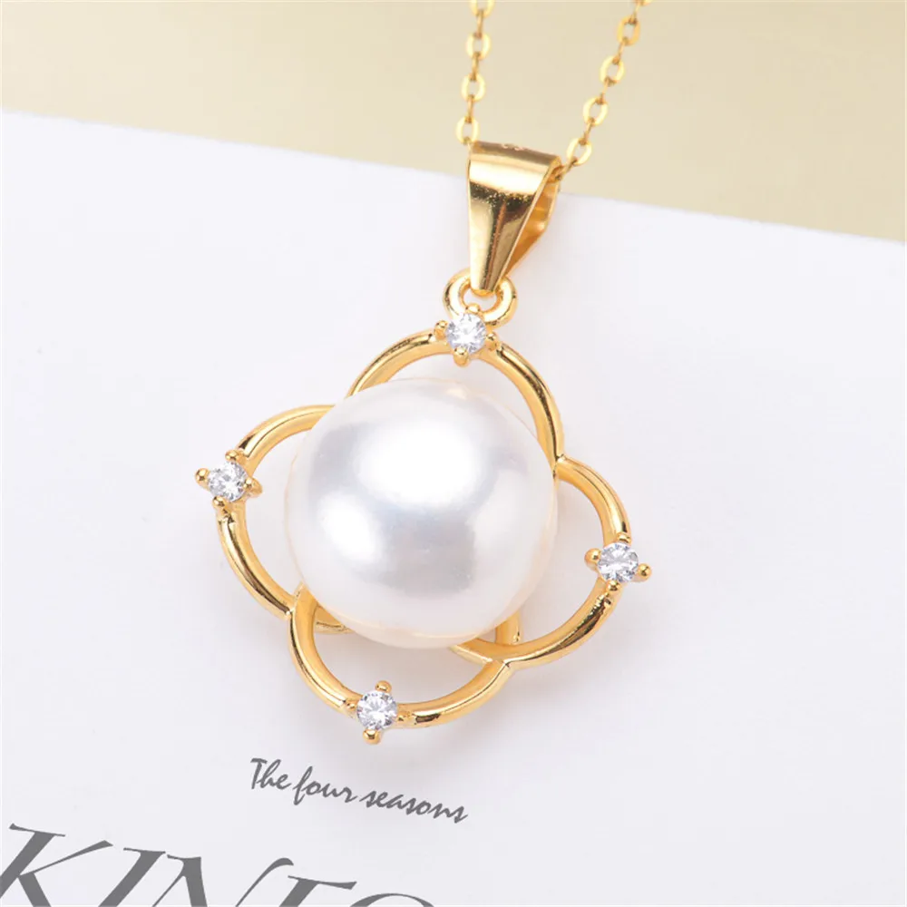 

DIY Pearl Accessories S925 Sterling Silver Pendant Empty Holder Gold Plated Fashion Necklace Pendant with 10-11mm Beads