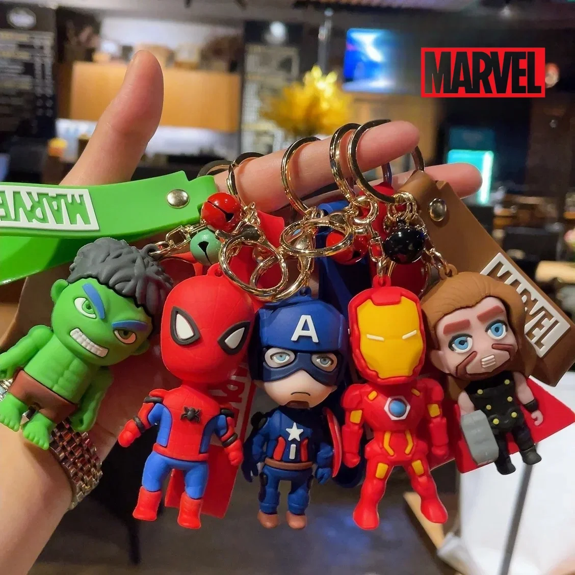 

Disney Marvel Spider-Man Keyring Action Anime Figures Iron Man Captain America Keychain Car Bags Pendant Key Ring Friend Gifts