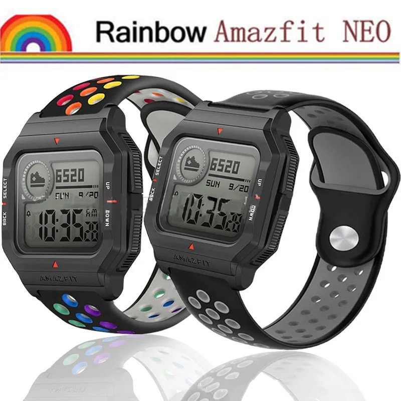 Rainbow Strap for Xiaomi Huami Amazfit Neo Breathable Silicone WatchBands for Huami Amazfit GTS GTR3 BIP Lite 20mm 22mm Bracelet