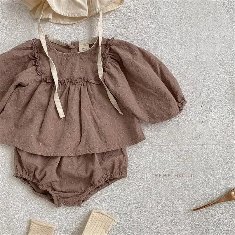 Baby Mädchen Spitze Stickerei Kleidung Sets Vintage Langarm Spitze Bluse + Bottom Shorts 2 stücke Outfits für Kleinkind Frühling anzüge – Detail 6