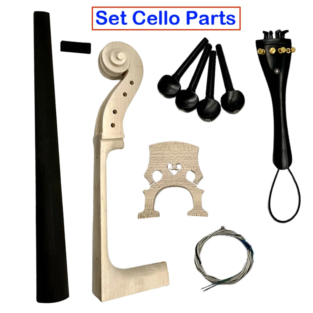 Cello Accessoires Parts Carved Maple Wood Cello Head Neck 4/4 3/4 1/2.Finberboard Pegs Tailpiece Bridge Strings cello support parts