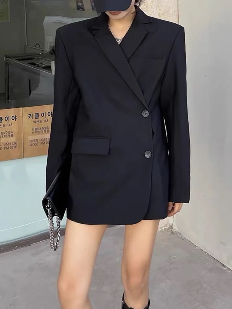 BZVW Fashion Women Blazer Notched Collar Loose Single Metal Button Long Sleeve Solid Color Suit Jackets Summer 2023 New Trend