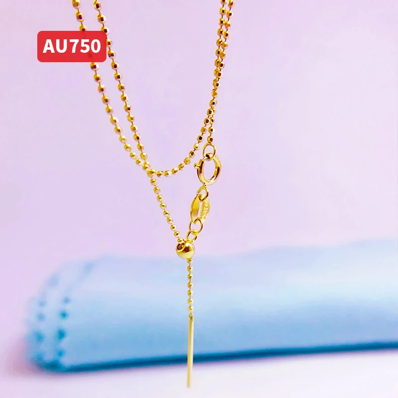 

18K gold needle universal chain adjustable beaded gold necklace female au750 universal chopin chain element chain accessories