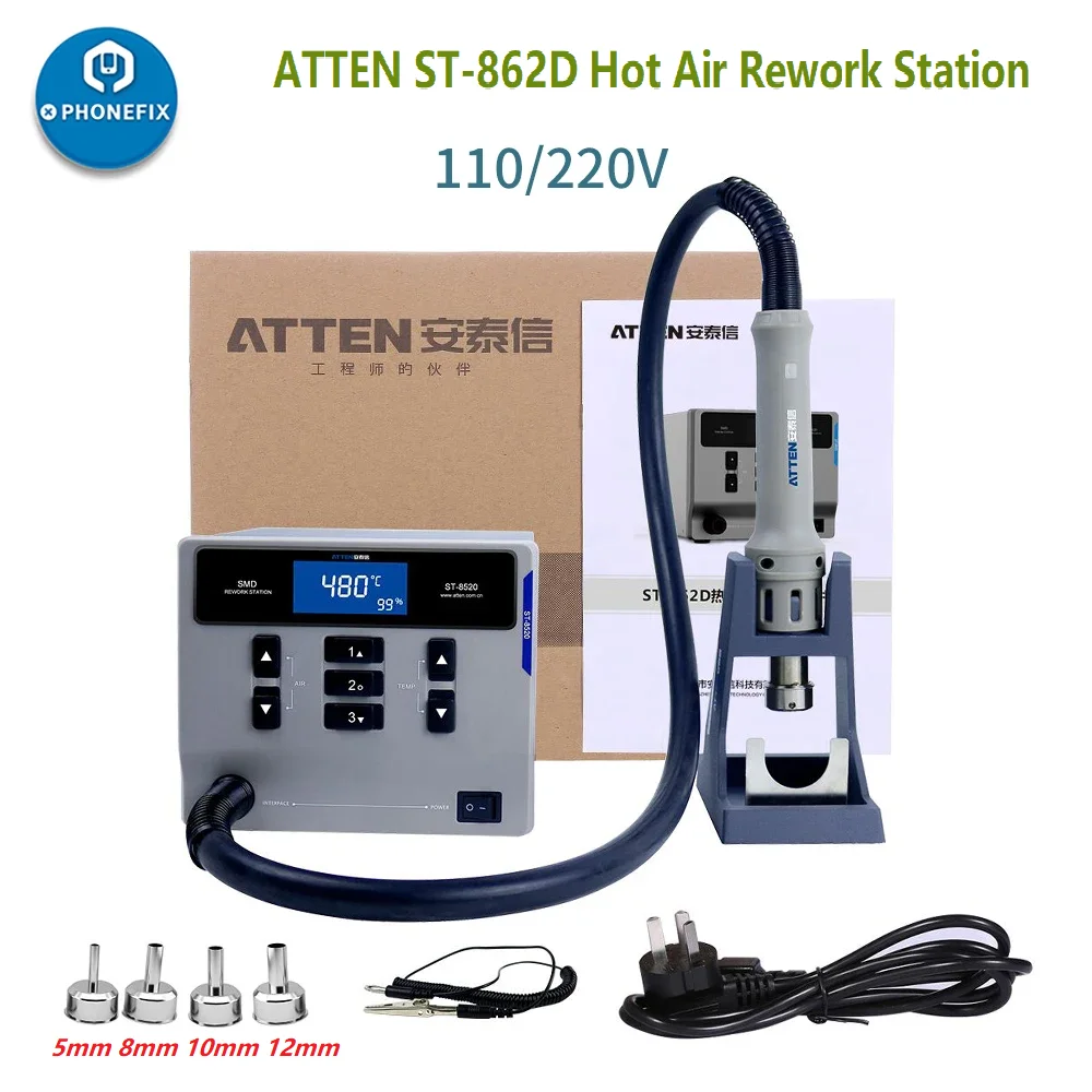 ATTEN ST-862D 1000W Hot Air Gun Digital Display BGA Rework Station Automatic Sleep Repair Desoldering Station 110V / 220V 5