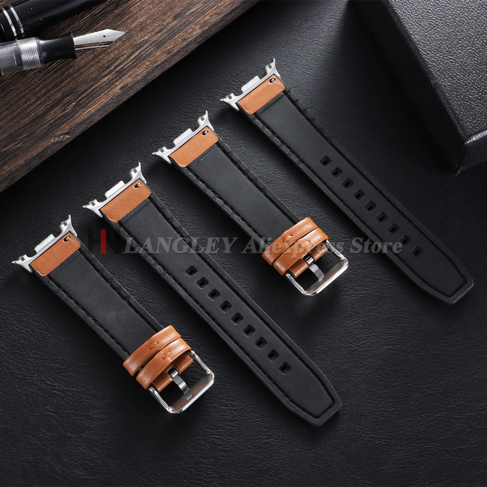 Premium Leather Watch Strap - Black Brown Wrist Band with Quick Release