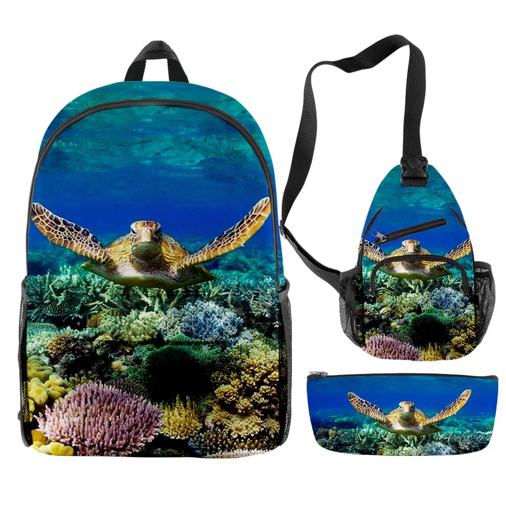 

Fashion Youthful Funny Coral Underwater World 3pcs/Set Backpack 3D Print Bookbag Laptop Daypack Backpacks Chest Bags Pencil Case