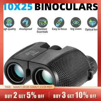 Binoculars 10X25 HD Mini Portable Telescope BAK4 FMC Coated Telescope Outdoor Bird Watching Hunting Travel Camping Ball Game
