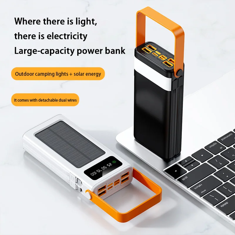 200000mAh Solar Power Bank High-capacity Built-in Cables External Battery LED Light Power Bank For iPhone Samsung Xiaomi 2025 3