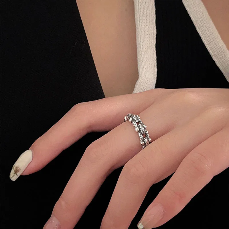 Horseshoe Buckle Ring Retro Personality Opening Versatile S925 Sterling Silver Universal Index Finger Ring for Men and Women